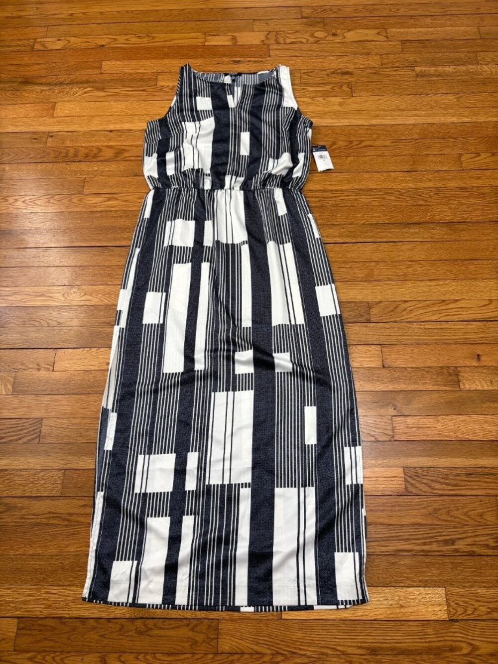 Chaps Womens Sleeveless Maxi Dress Sz 14 Navy Blue White Stretch Resortwear NWT